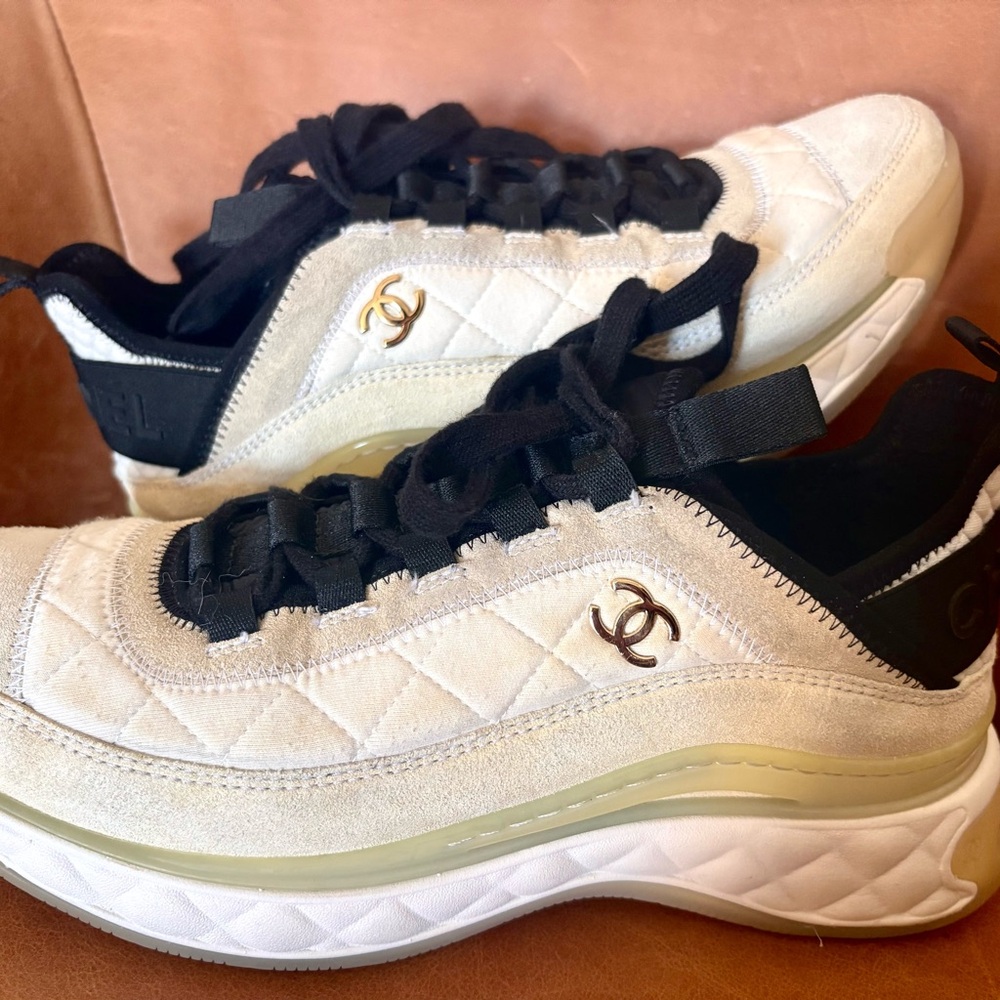 Chanel Quilted Women's Beige/White and Black Sneakers